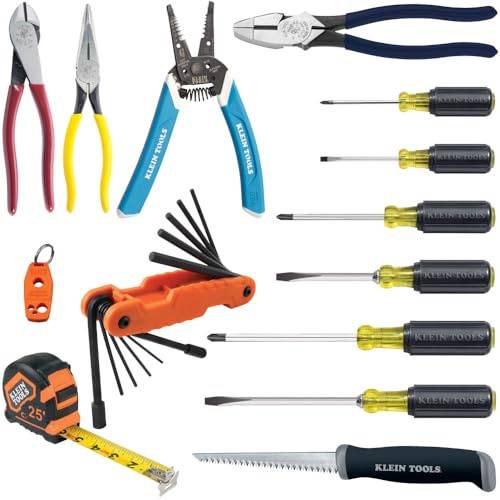 Klein Tools 80088 Tradesman Fixed Blade Driver and Plier Kit with Wire Stripper, Made in USA, Tape Measure, Accessories for Jobsite Needs, 14-Piece