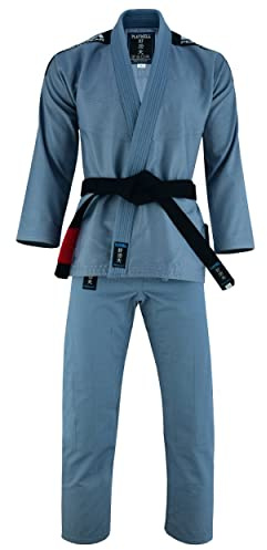 Playwell Vuxna Herr Pro Elite BJJ Jiu Jitsu Gi - Grå (levereras med gratis vitt BJJ-bälte) (A4)