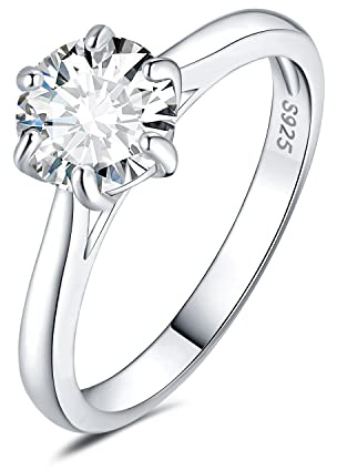 JewelryPalace 1.5ct Classic Anello Solitario Donna Argento 925 con Creato Moissanite, Diamante Simulato Anelli con Pietra Rotonda, Semplice Fedine Fidanzamento in Argento Set Gioielli Donna 10.5