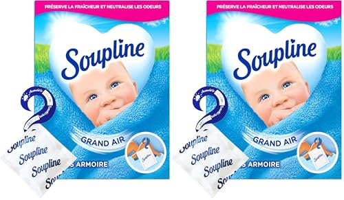 SOUPLINE - Sachets Armoire - Parfum Air Frais - Parfume et désodorise Votre Linge Pendant 6 Semaines - Neutralise Les odeurs - 1 Boite Comprenant 3 sachets (Lot de 2)