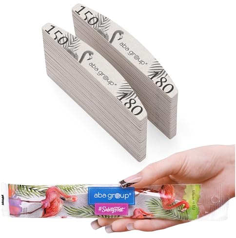 Aba Group Nagelfeilen 150/180 Halbmond Standard Flamingo Sicheres Paket, Professionell Einweg Nagelfeilen, Hergestellt in Europa, 50 Stück