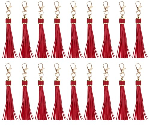 QUARKZMAN 18 Stück PU-Leder Quasten, 5,9 Zoll Schlüsselanhänger Quaste Charm mit Karabiner für Schmuckherstellung, Handtasche, DIY Basteln (Rot)
