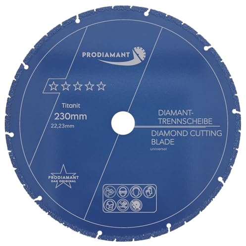 PRODIAMANT Metall Multicut Trennscheibe Titanit 230 mm x 22,2 mm für Winkelschleifer trennt Metall, Alu, Stein, Beton, Kunstoff, Verbundstoffe Mischbauweisen bei sehr geringem Verschleiß