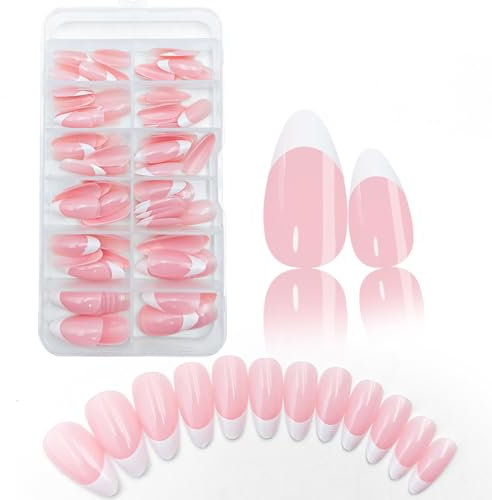 Uñas Postizas Cortas Almendra, 120 Piezas Tips Uñas Acrilicas 12 Tamaños Kit Uñas Postizas y Pegamento de Uñas, Empujador de Cutícula Lima Uñas, Tips Uñas Postizas Gel para Nail Art