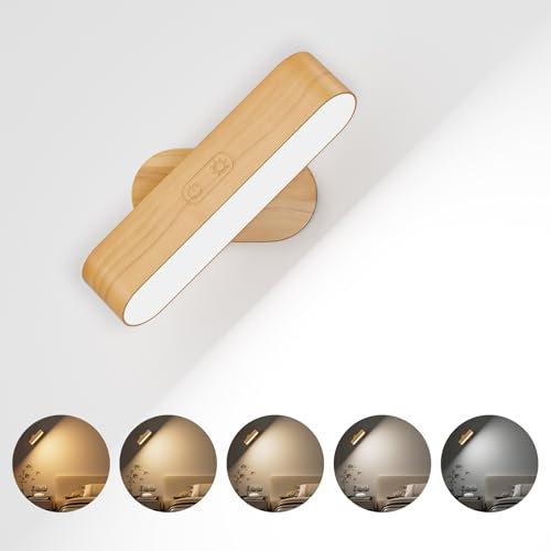 Hensam Wall Sconce, LED Battery Operated Wall Sconce for Bedroom, Rechargeable Wireless Wall Light for Picture, 5 Color Modes Stepless Dimmable Wall Lamp for Living Room, Reading