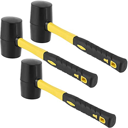 SEHOI 3 PCS 32 OZ Black Rubber Mallet Hammer, Rubber Mallet with Non Slip Handle, Solid Rubber Hammer for Camping, Woodworking and Flooring