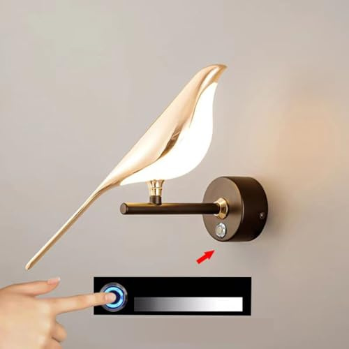 LOGT Vogel Wandleuchten Dimmbar mit Touch Schalter Wandlampen 360° Drehbarem Nachttischlampe Moderne Dekorative Bird Bettlampe LED Warm 3000K Nachtlampe für Wohnzimmer Schlafzimmer,1