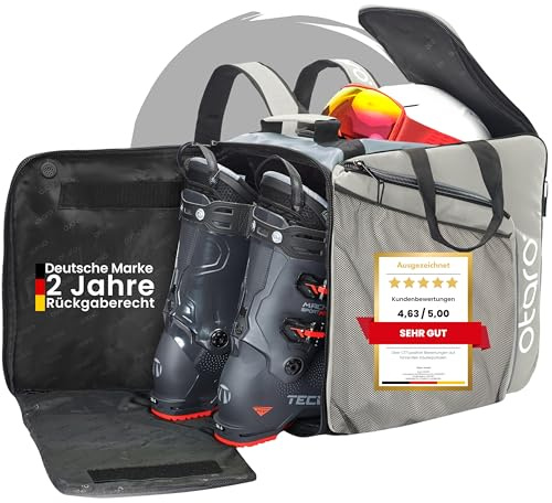 Otaro Skischuhtasche mit Helmfach (PRO | 57 L inkl. Rucksackträgern | Eisgrau) Premium Skitasche für Skischuhe | Auch als Schlittschuhtasche | Ideal zur Ski Tasche, Skisack Set, Skischuhtaschen