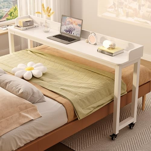 Verstellbarer Nachttisch Betttisch Auf Rollen, Höhenverstellbarer Mobiler Tisch, Geeignet Für Doppel-, Queensize- Und Kingsize-Betten(150cm/59in)