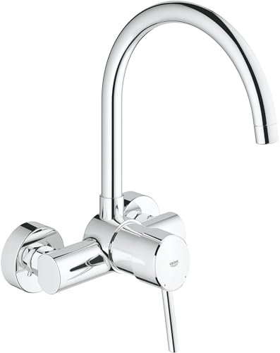 GROHE Concetto, Küchenarmatur Wandmontage (Wasserhahn für die Küche, 360° schwenkbar, wassersparend dank variabler Mengenbegrenzung, mit S-Anschlüssen), chrom, 32667001