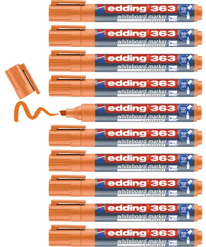 edding 363 whiteboardmarker - orange - 10 whiteboard pens - round tip 1-5 mm - whiteboard pen dry wipe - for whiteboards, flipcharts, pinboards, magnetic and memo boards - sketchnotes