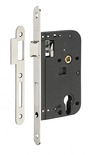 THIRARD - Boitier de serrure encastrable à cylindre pour porte d'entrée, axe 60mm, bouts ronds, nickelé