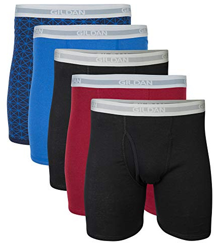 Gildan Lot de 5 Boxers pour Homme Coupe régulière, Mélange Bleu/Gris (Lot de 5), XXL