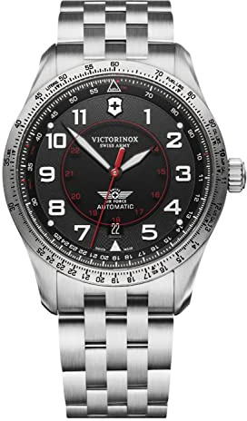 Victorinox Herr Airboss mekanisk - Schweizisk tillverkad automatisk klocka i rostfritt stål 241888, brun/svart, armband