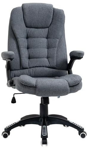 Vinsetto Executive Office Chair, Linen Ergonomic Desk Chair, Swivel Computer Chair with 130° Reclining Back, Adjustable Height and Armrests for Home and Work, Grey