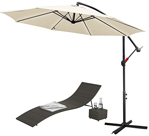 Sonnewelt Sombrillas terraza 300 CM de diámetro, parasol jardin protección UV y impermeable, Parasol excentrico jardin con soporte, Sombrilla Parasol Mástil de Aluminio (Beige)