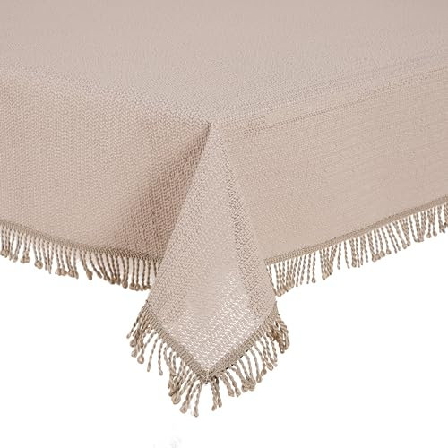 Gartentischdecke Tischdecke Weichschaummaterial mit Fransen rutschfest wetterfest 7 Farben und Größen Beige 130x220 cm eckig
