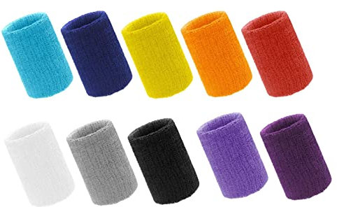 MYSUNBAR Schweißband Handgelenk, 10 Stück Absorbierende Schweissband, Bunt Sport Schweißband für Männer und Damen, für Fußball, Tennis, Training, Leichtathletik