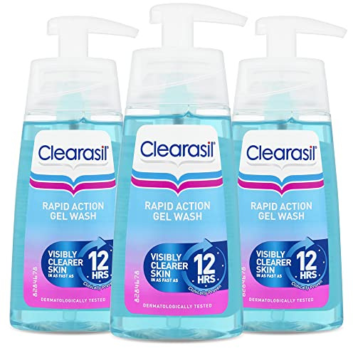Clearasil Ultra Rapid Action Gel Wash, Unclog Pores For A Visibly Clearer Skin, Remove Dirt & Spots, Pack Of 3 x 150ml