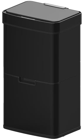KITCHEN MOVE Poubelle De Cuisine Automatique Tri Sélectif Double Compartiment 75l NARVIK Noir brillant Recyclage Grande Capacité Et Poubelle De Table 3l