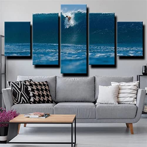 Kunstdrucke Gemälde 5 Teilig Leinwand Drucke,Wand Für Zuhause Malerei Wohnzimmer Wohnung Deko Modulare Bilder 5 Stück Extremsport Surfen Hd Gedruckt Poster Wandkunst Für Bürohotels Rahmenlos 150 X 10