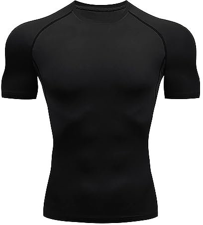 VGEBY Kompressionsskjortor för Män,Cool Dry Short Sleeve Compression Shirts Sport T Shirts Atletisk Träningströja för Löpning Sport Fitness (Svart)