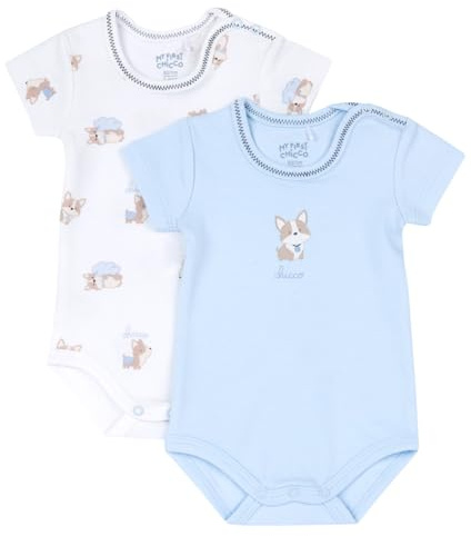 Chicco, Body in cotone, a manica corta, apertura entrogamba, Bebé - Unisex, Azure, 6M, Diseñado en Italia