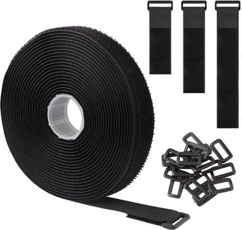 ZEVONDA 5m x 2cm Klettband mit 25 Schnalle - Freie Schnittlänge Klett Kabelbinder Wiederverschließbar, Kabel Klettbinder Klettverschluss Band, Schwarz