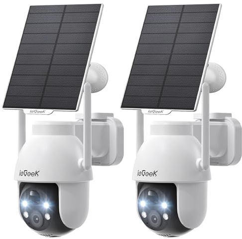 ieGeek 2K (3MP) Camera Surveillance WiFi Exterieure sans Fil Solaire | Détection Humaine IA, Nocturne Couleur, Recharge Faible Luminosité, Installation Facile, WiFi 6, Sans Abonnement, 2 Pièces