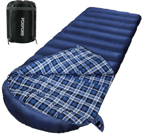 Poepore Schlafsack Outdoor Winter für Erwachsene Extra Breit 3-4 Jahreszeiten XXL Schlafsäcke Warmer Baumwolle Flanell Deckenschlafsack beim Camping Wandern Abenteuern 230 * 100CM