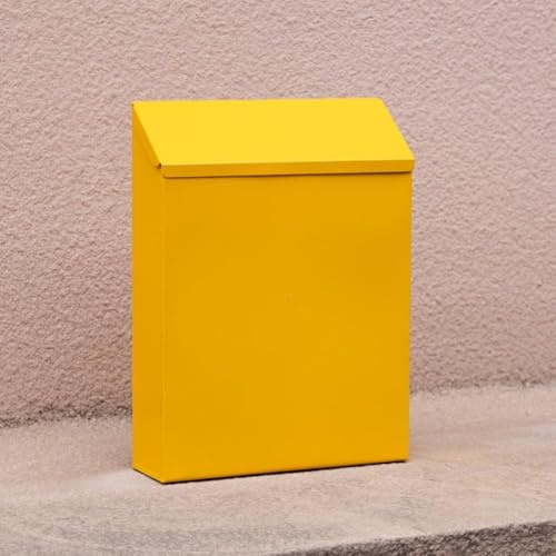 Boîte aux lettres murale verrouillable avec couvercle et 2 clés, résistante aux intempéries, pour extérieur et porche (jaune)