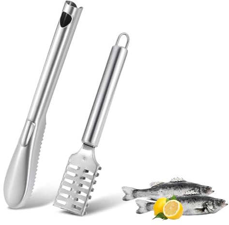 2 PCS Fish Scaler, Stainless Steel Fish Scale Remover, Fish Descaler Tool with Serrated Blade Design, Ideal for Home, Kitchen, Seafood Markets, and Professional Use