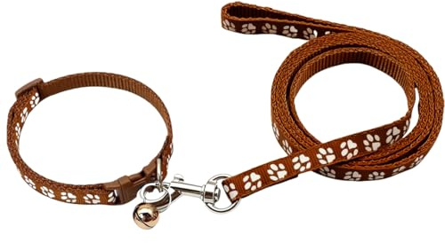 COYUN Welpenhalsbänder mit Leine Set, Hundehalsband und Leine Verstellbares Hundehalsband Weich Nylon Haustier Halsband für Welpen Kleine Mittlere Hunde(Braun)
