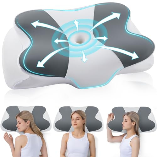 DONAMA Oreiller Ergonomique Cervical en Mousse à Mémoire, Adapté aux Dormeurs sur Le Côté, Le Dos et Le Ventre, Housse Amovible et Lavable, Oreiller Cervical 62x37x12 cm, Gris Foncé