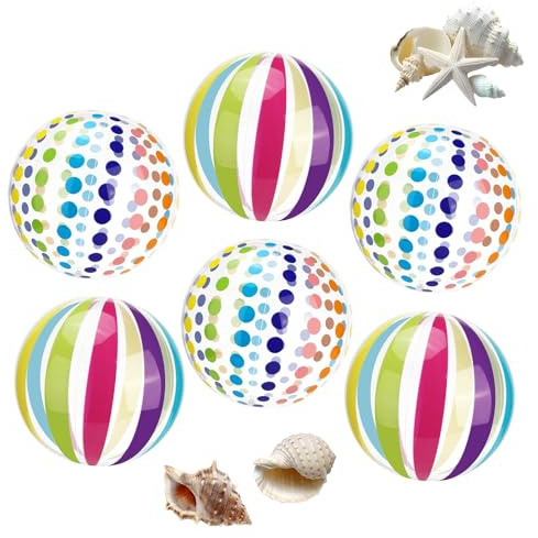 Rlssaki 6 Pièces Ballon de Plage Gonflable, Ø22 cm d'Été Ballon Gonflable Piscine, Inflatable Beach Ball Colorés, Jouets de Plage et de Piscine, Plage, Activités de Plein Air