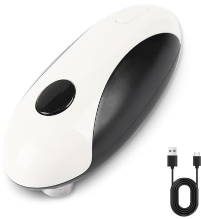 Apriscatole elettrico ricaricabile one-touch, automatico, a mani libere, per anziani e artrite, ricarica rapida USB-C, compatto per cucina, campeggio, tutte le dimensioni (bianco)