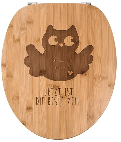Mr. & Mrs. Panda WC Sitz Eule Breitflügel - Geschenk, Klodeckel, Toilette, WC-Sitz, Klobrille, Kinderzimmer, Owl, Toilettendeckel, Wood