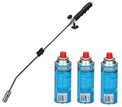 Unkrautbrenner + 3 Butangaskartuschen Piezo Zündung Unkrautvernichter Gasbrenner