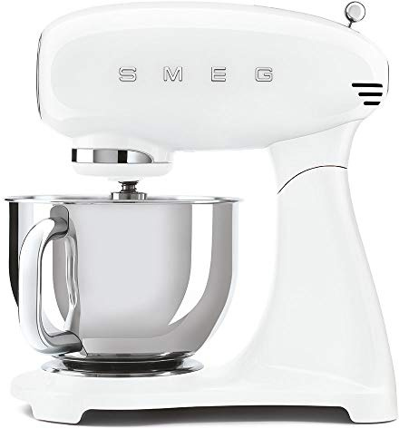 Smeg, SMF03WHEU Küchenmaschine, 10 Geschwindigkeitsstufen, Planetenrührwerk, Sicherheitsabschaltung, 2 Rührbesen, Kugelgriff aus Edelstahl, 800 W, Weiß