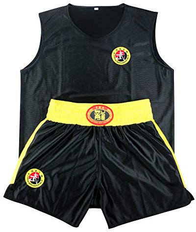 Yudesun Sanda Boxeo Artes Marciales Ropa Niños Adulto Unisex - Judo Rendimiento Muay Thai Karate Kungfu Performance Escenario Estilo Chino Traje Lucha Negro 140cm
