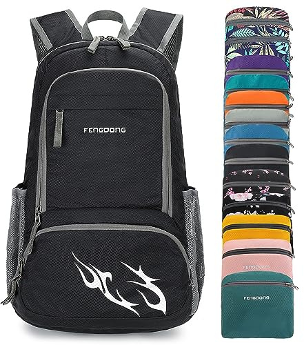 FENGDONG 35L Lightweight Foldable Waterproof Packable Travel Hiking Backpack Daypack for men women Black