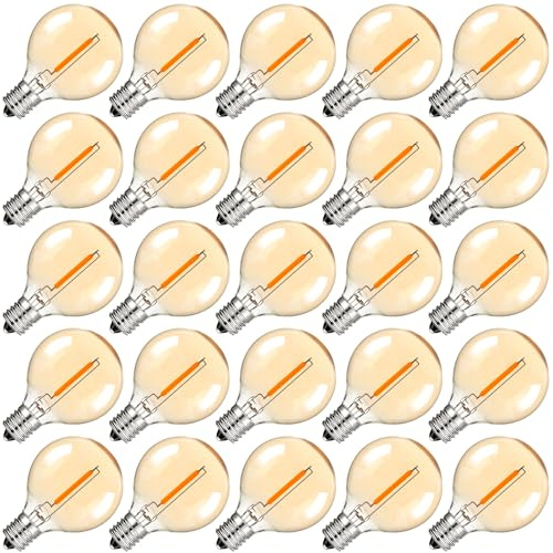 Sphoon G40 Led Replacement Light Bulbs,Amber Glass E12 Candelabra Light Bulbs, 1W Equivalent 7W 1.5 Inch Small Light Bulbs for Outdoor String Lights, Party Patio Garden Decor,Warm White 2200K, 25Pack