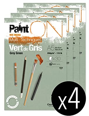 Clairefontaine 975704C – en limmad dyna med Paint'On ritpapper 30 ark 14,8 x 21 cm 250 g, Verdigris – förpackning med 4 dynor