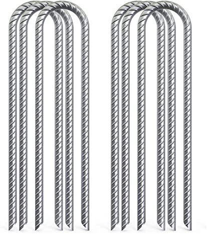 Steel Ground Stakes Heavy Duty Galvanized Steel J Hooks Anchors, trampoline pegs Garden Stake Pegs for marquees, Trampolines, Bouncy, Camping, and Garden Fence Stakes (6pack)