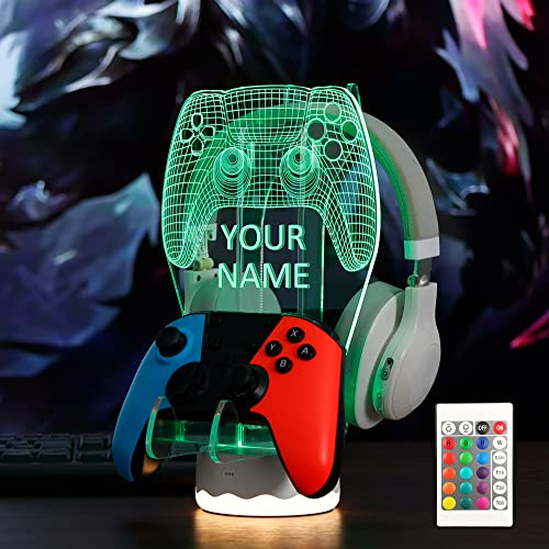 YuanDian Personalised Light up Headphone Controller Holder, 16 Colors 3D LED Lights Gamepad Stand, Game Controller Hanger for All Universal Gaming PC Accessories
