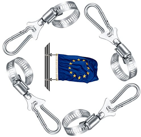 HAEPXYBY 4 pièces Clips Anelli di Montaggio per Asta di Bandiera, Asta Bandiera di Fissaggio, Anneaux de Montage con Morsetto a Moschettone per Asta della Bandiera, Mâts de Drapeau d'échange