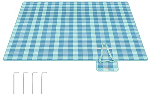 SONGMICS Manta de Picnic, 200 x 200 cm, 4 Pinzas a Prueba de Viento, Colchoneta Grande para Camping, Parque, Jardín, Playa, Fundo Impermeable, Plegable y Portátil, Verde y Azul GCM011Q02