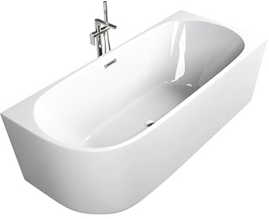 Sanotechnik Bañera acrílica Porto, 170 x 75 x 56 cm, forma moderna, diseño bañera, esquina, color blanco, capacidad de 320 L