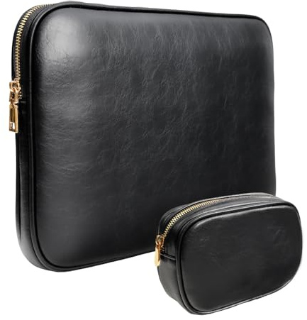 Yesmornsis PU-Leder Gepolsterte Laptoptasche 14 Zoll Kompatibel mit Neuem MacBook Pro 14，Surface Laptop 13.5, Surface Pro 10/9 mit Ladetasche Farbe Schwarz