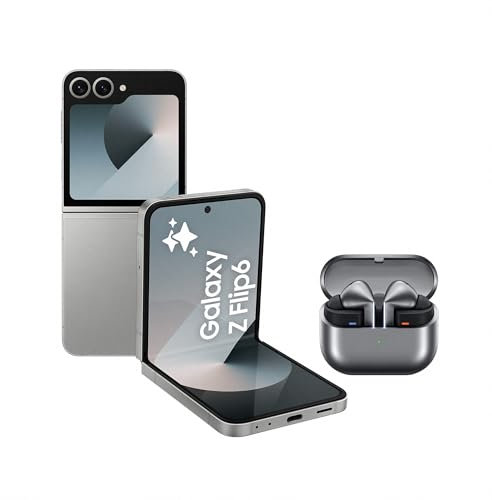 Samsung Galaxy Z Flip6 AI Smartphone, Unlocked Android Smartphone, 512GB Storage, Silver Shadow and Buds3 Pro, Wireless Earbuds, Grey (UK Version)